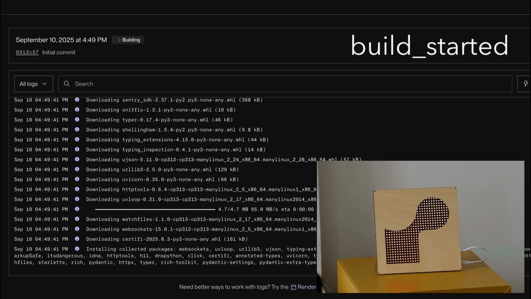 GIF of the LED panel lighting up based on webhook events