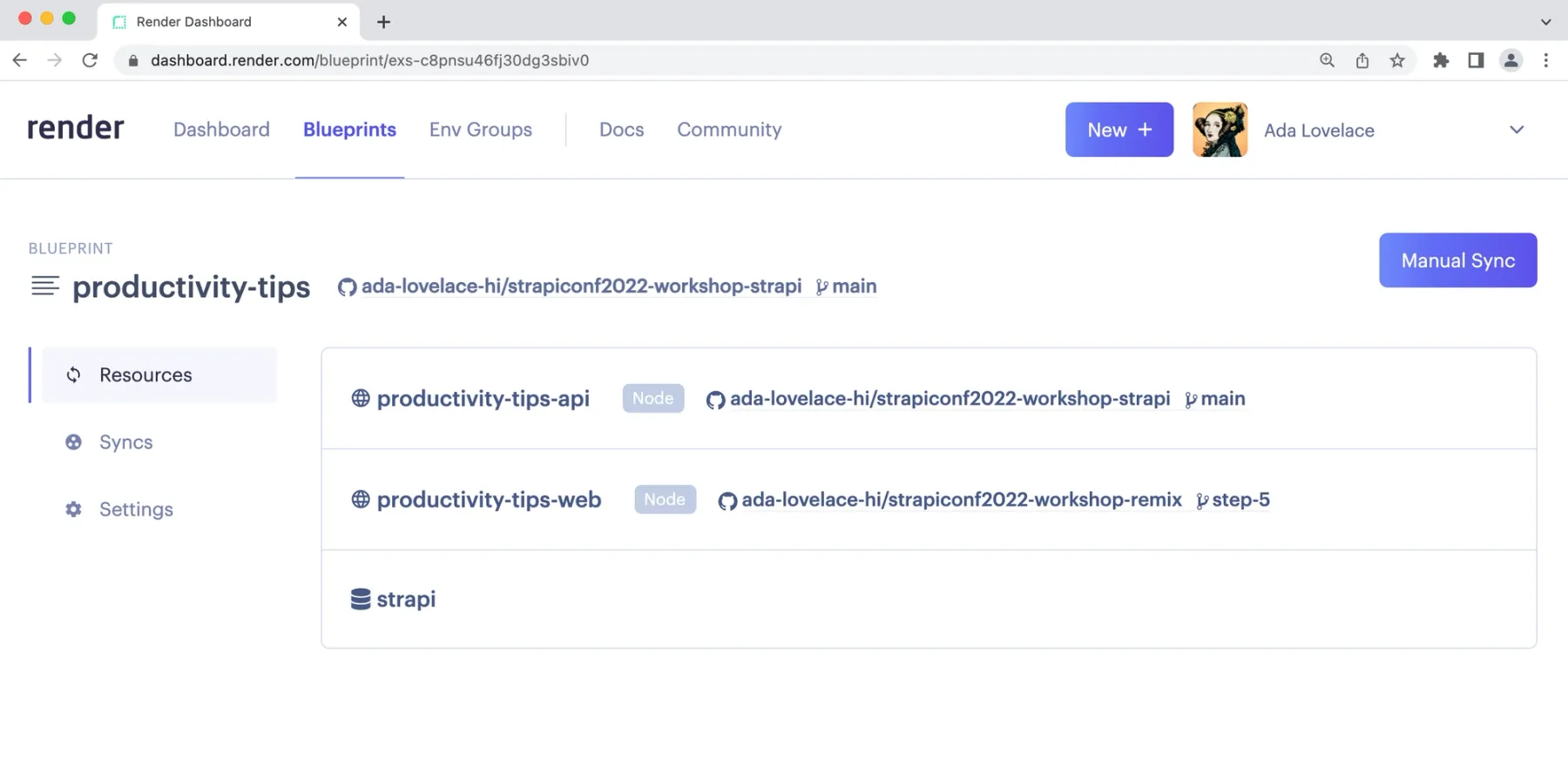 Example Blueprint deployment for the Productivity Tips app