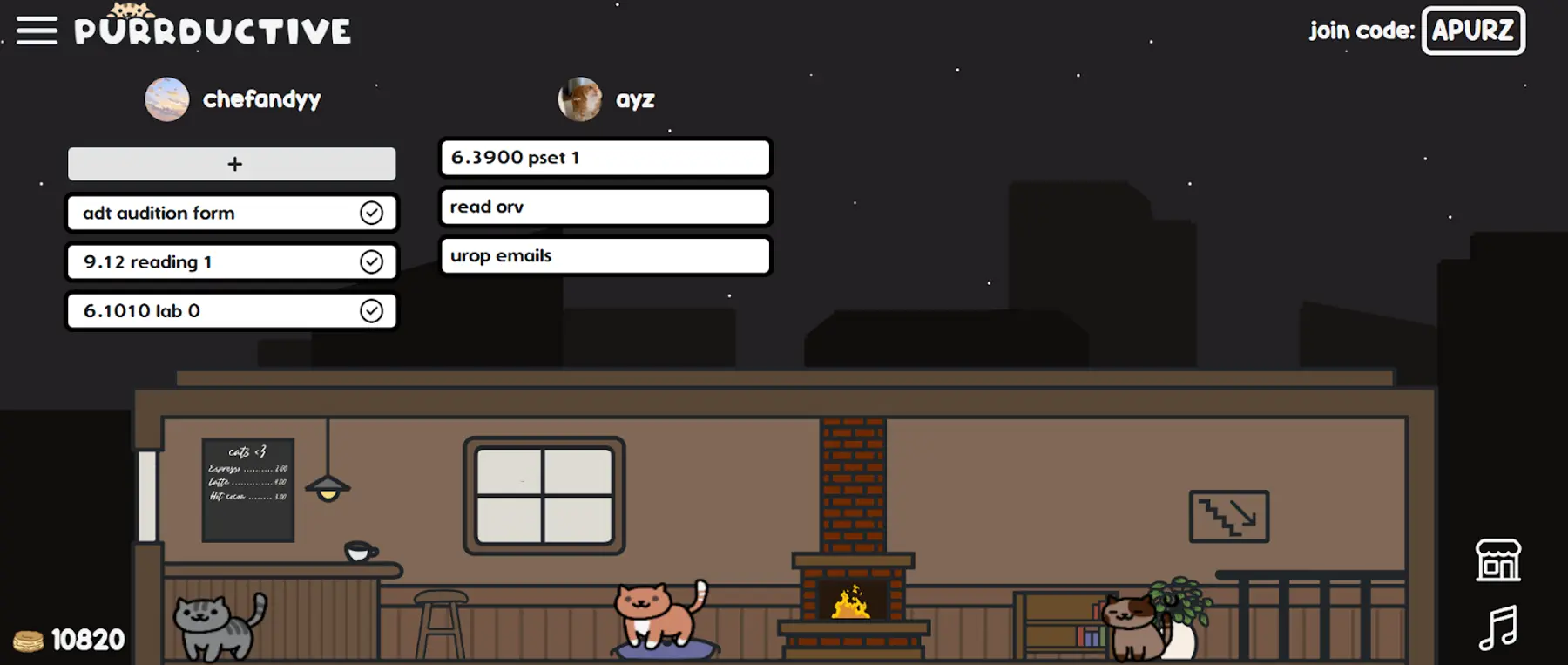 A virtual study room in Purrductive