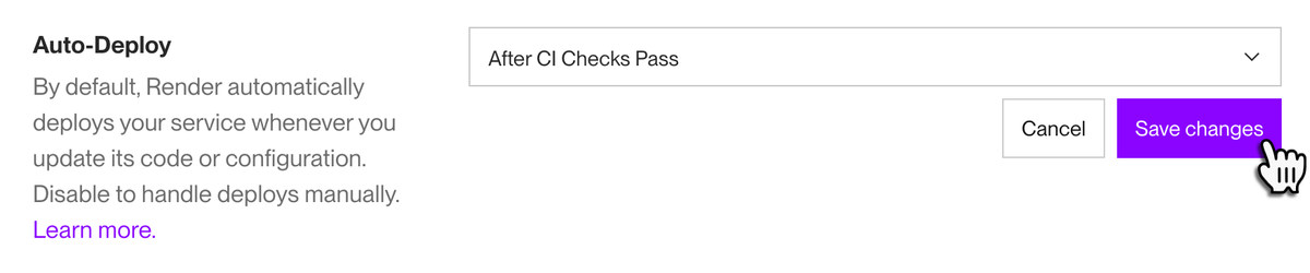 Configuring a service's auto-deploy setting in the Render Dashboard