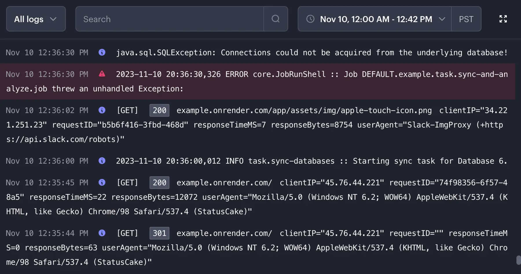 Request logs in the explorer