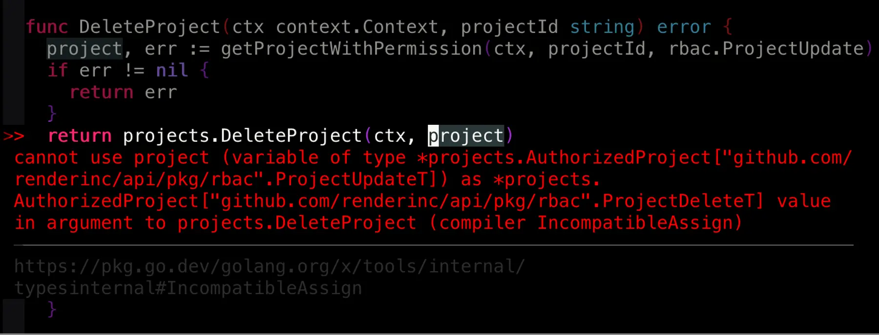 An in-IDE generics mismatch error