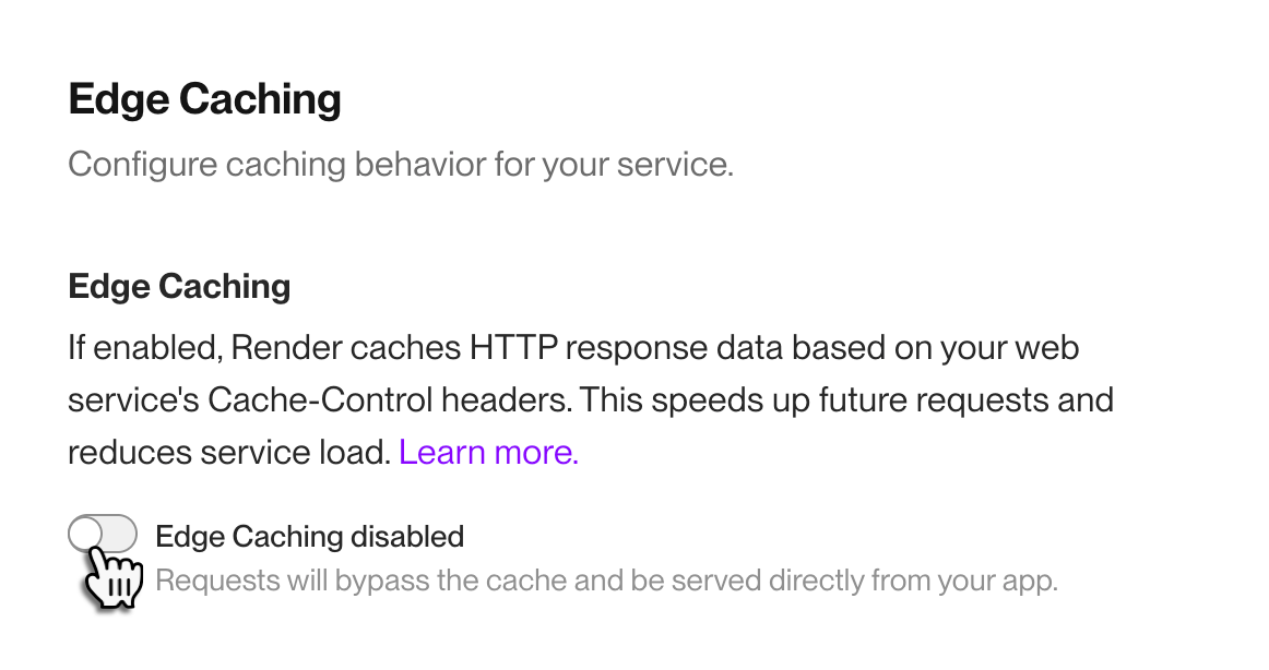 Enabling edge caching in the Render Dashboard