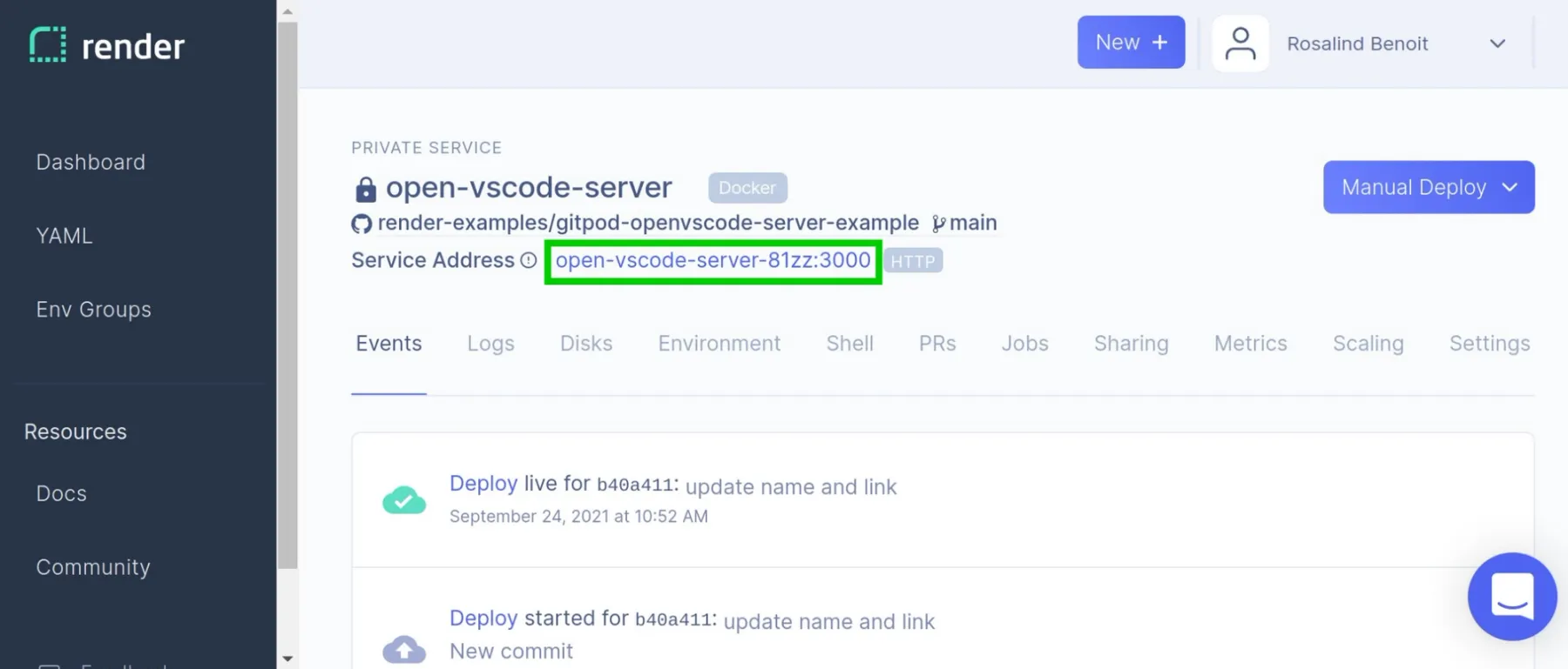I click here to access my OpenVSCode Server instance.