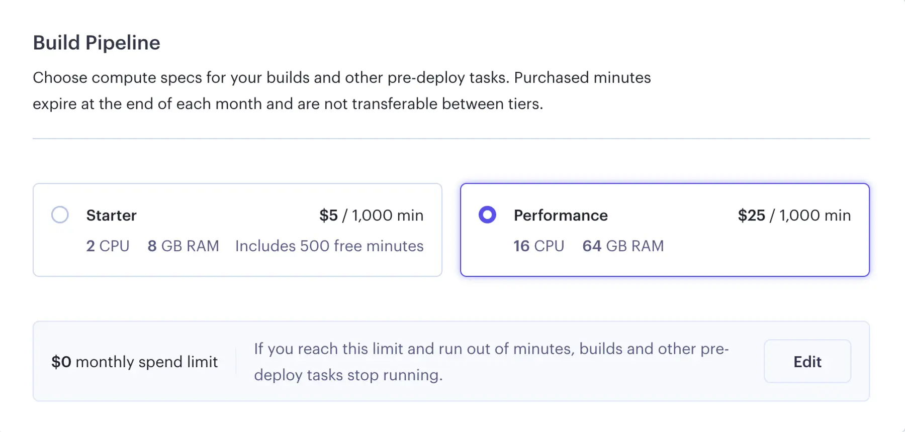 Selecting a build pipeline tier