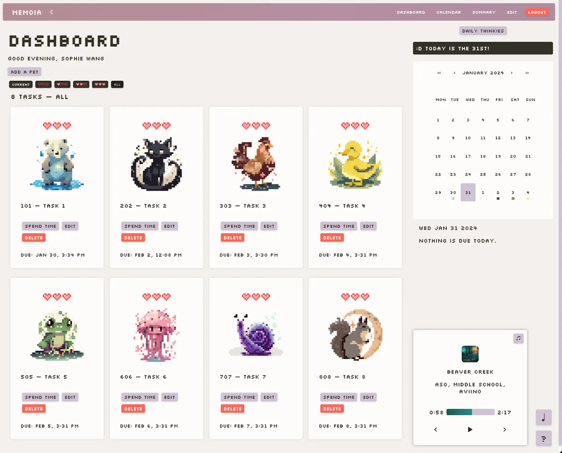 The Memoia dashboard UI