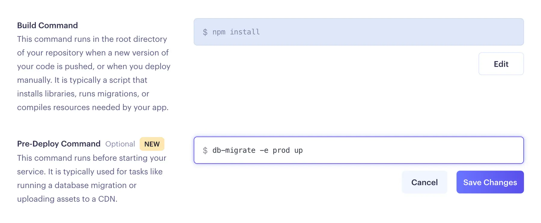 Setting a pre-deploy command in the Render Dashboard