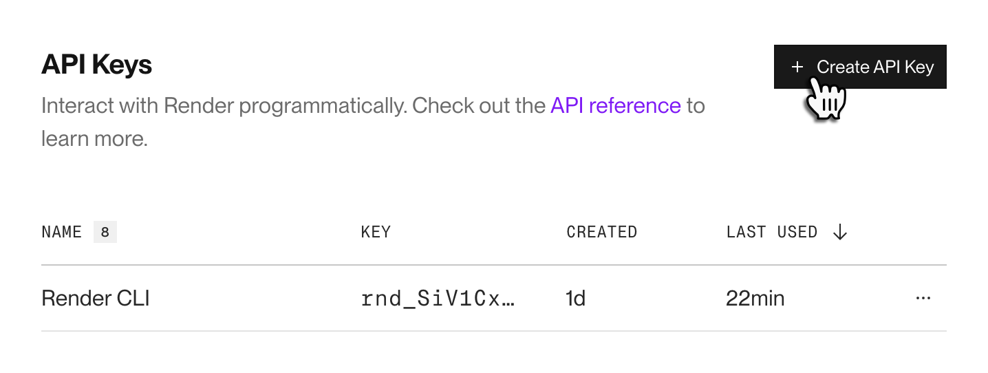 Creating an API key in the Render Dashboard