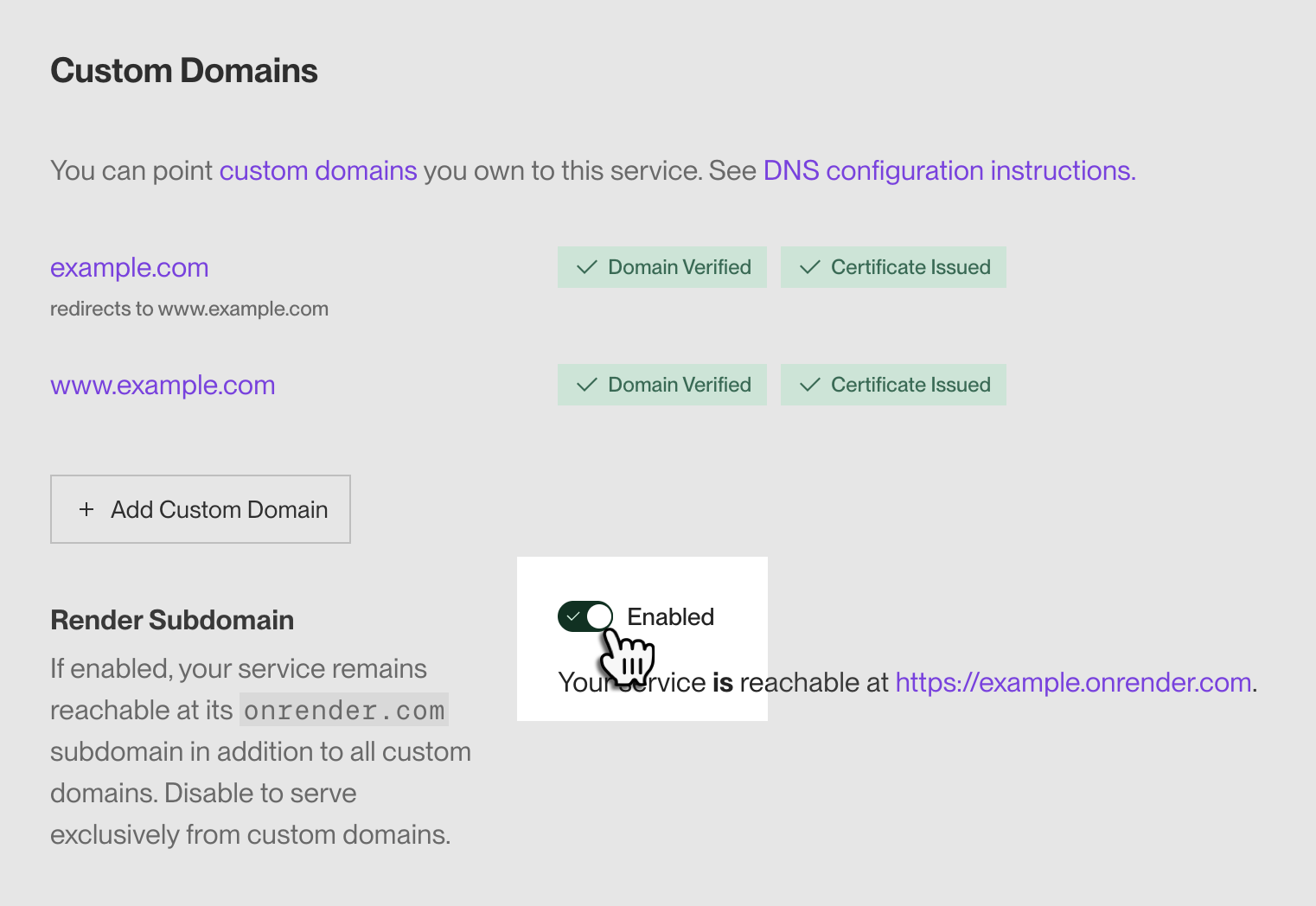 Disabling the onrender.com subdomain