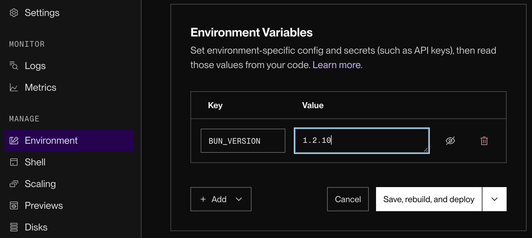 Setting the BUN_VERSION environment variable