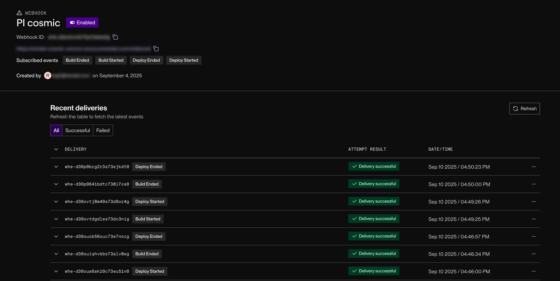 webhooks trigger history