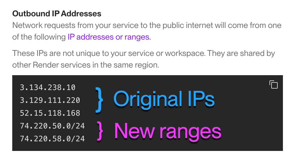 Original outbound IPs and new ranges for the Ohio region