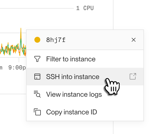 Opening a dashboard shell session from service metrics