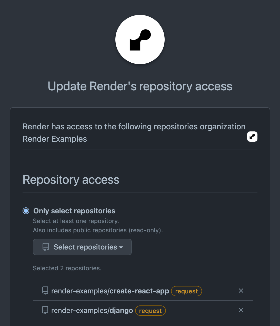 Selecting connected GitHub repositories