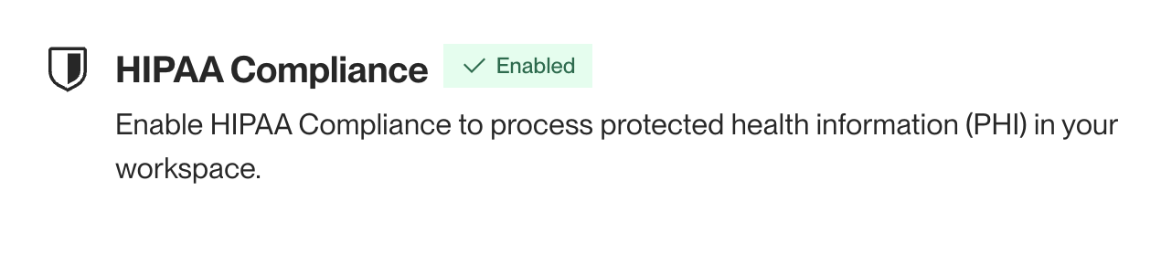 HIPAA compliance enabled in the Render Dashboard
