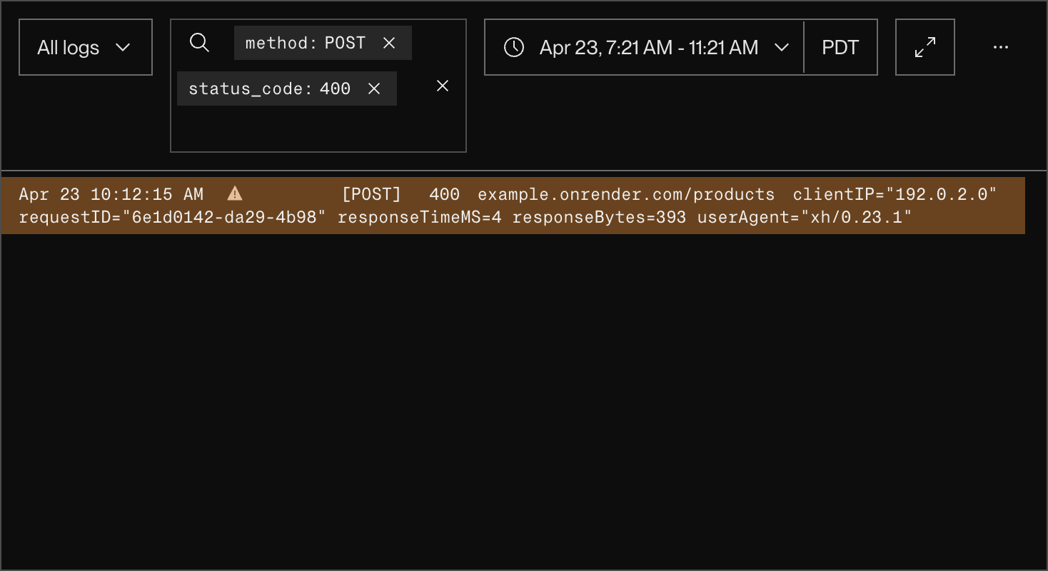 HTTP request logs in the Render Dashboard