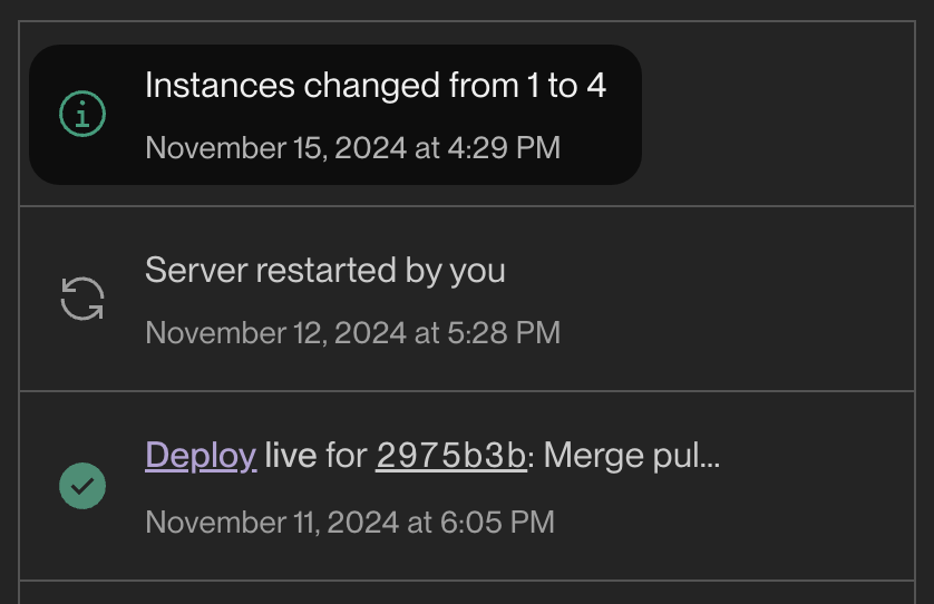 Manual scaling event in the Render Dashboard