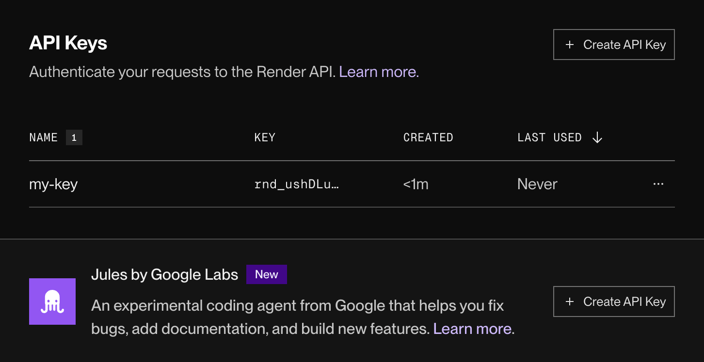 Jules API Keys section