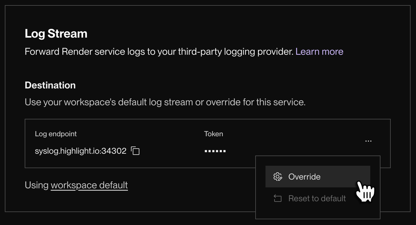Log stream settings for an individual service
