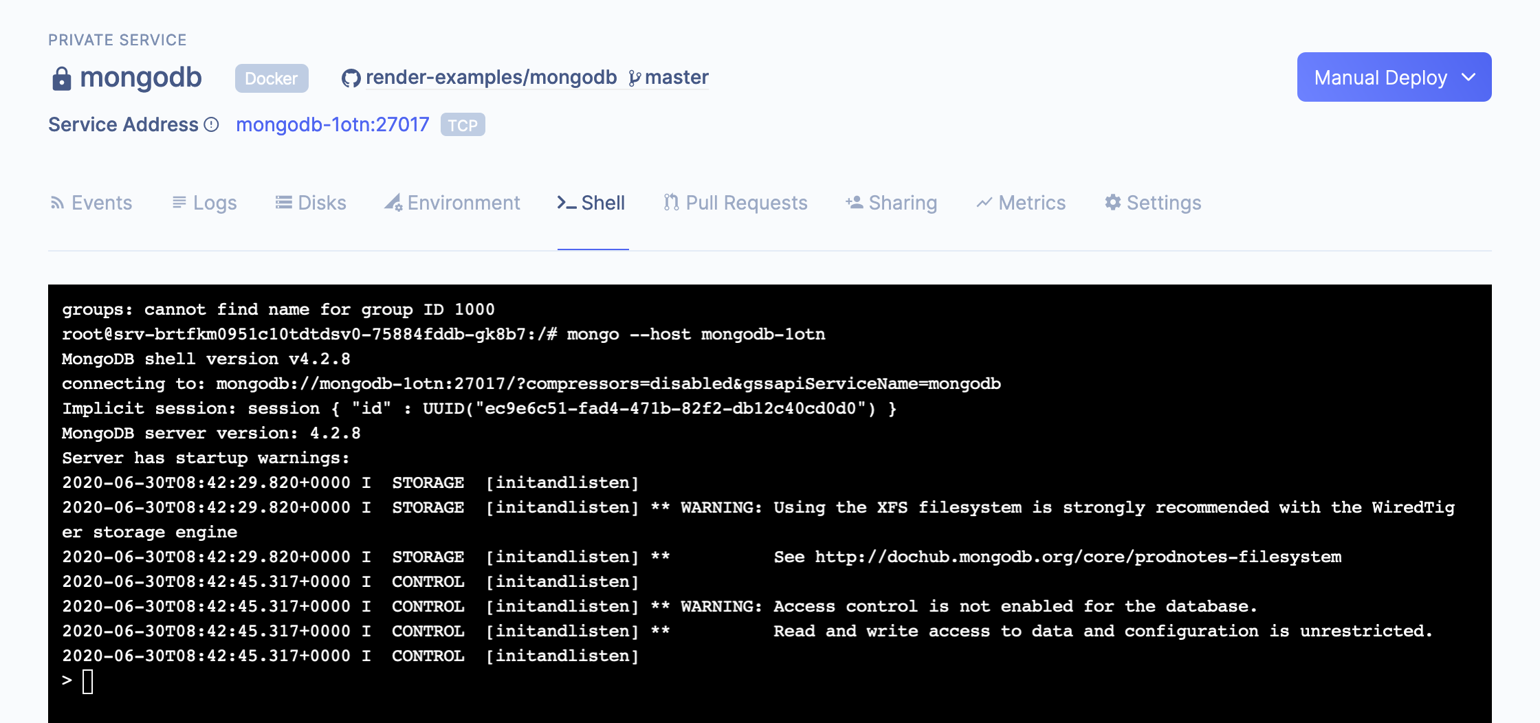 MongoDB Shell on Render