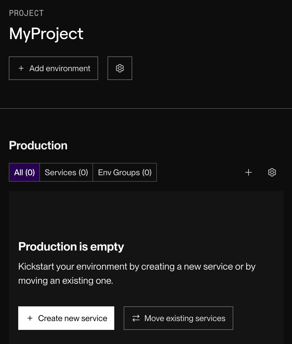 An empty project page in the Render Dashboard