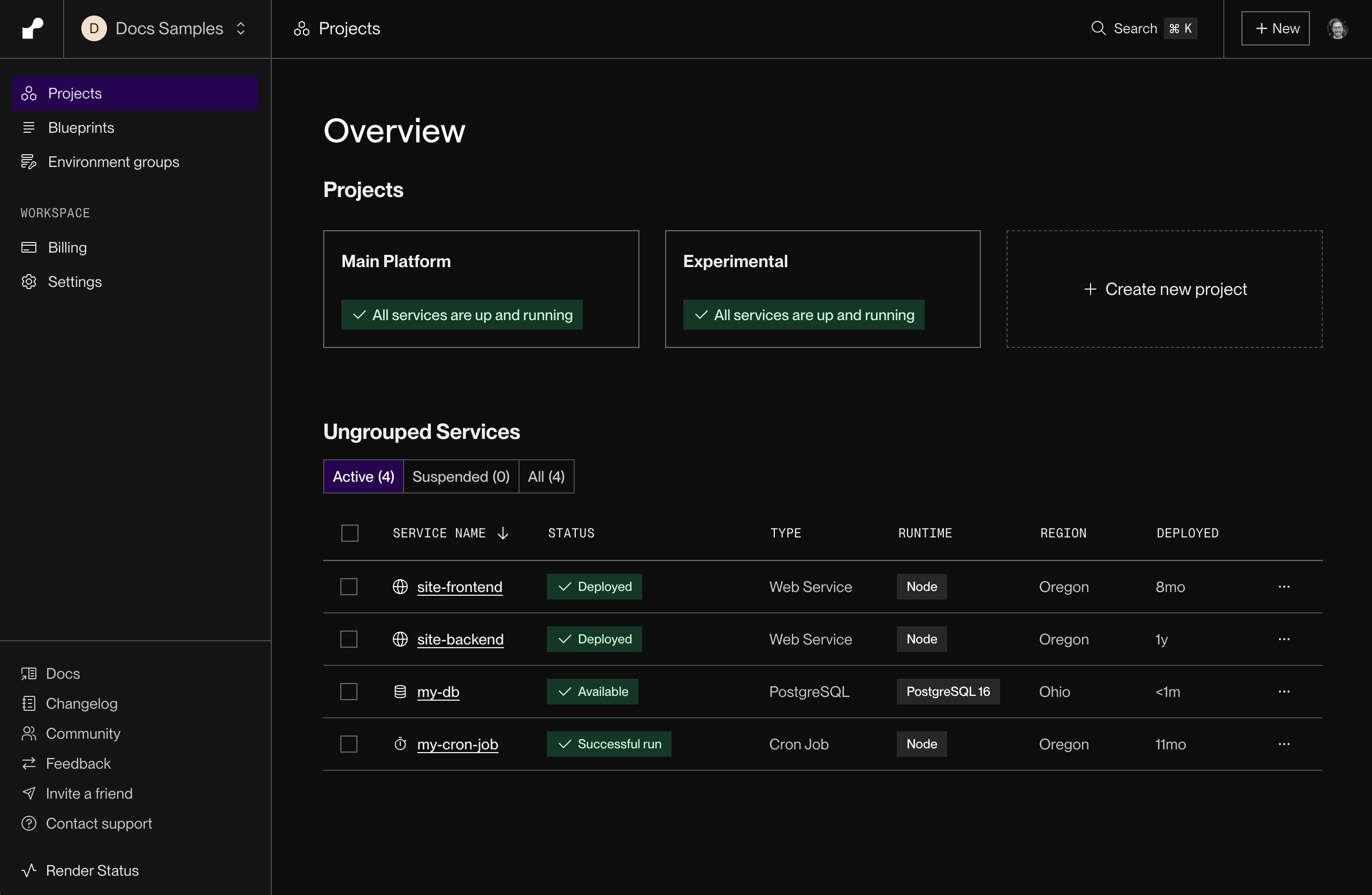 The Render Dashboard