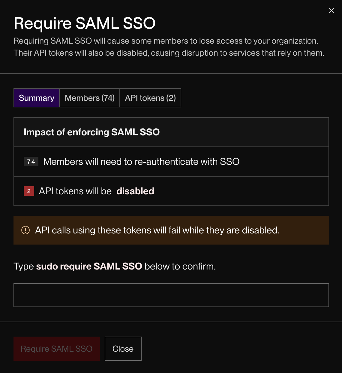 The SSO confirmation dialog in the Render Dashboard