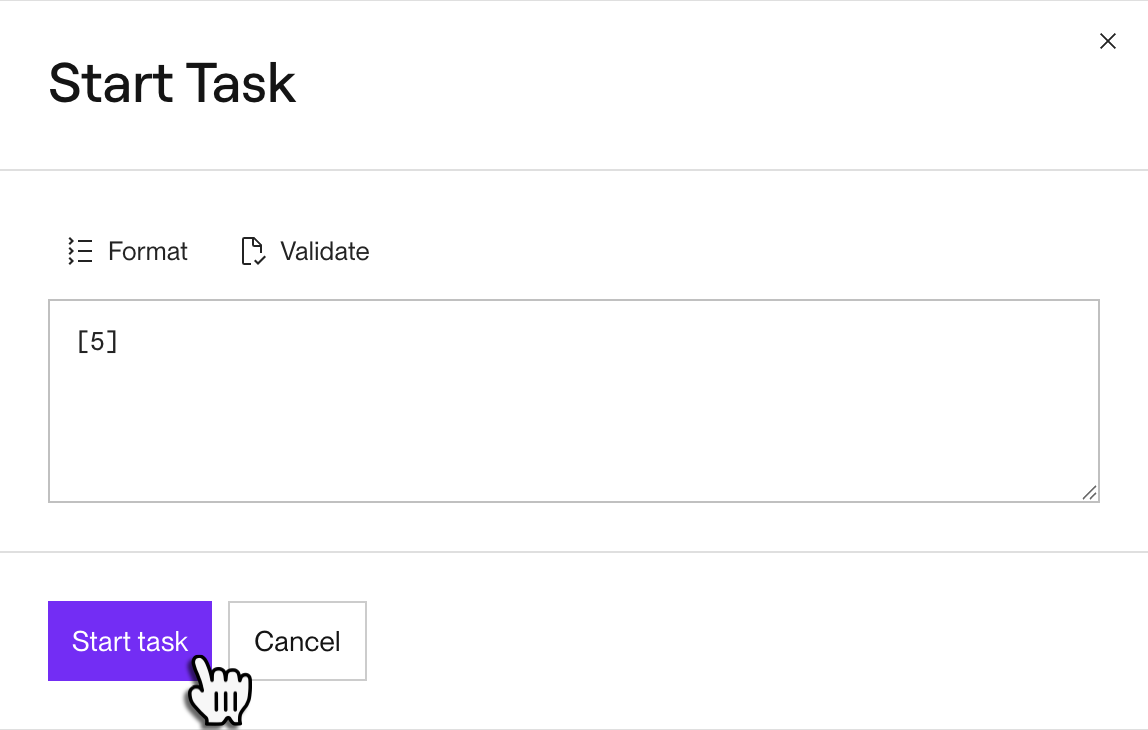 Providing input arguments for a task run in the Render Dashboard